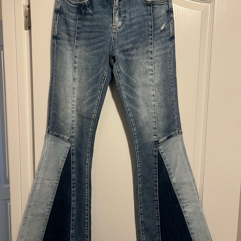 Blue Flare & Wide Leg Jeans with Denim Colorblock NWT